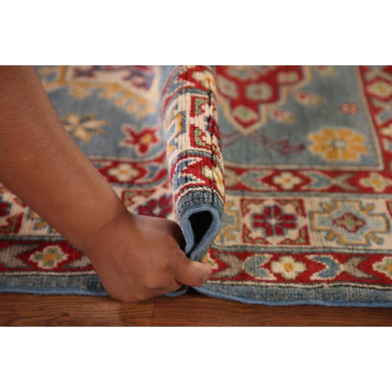 Light Blue Kazak Oriental Accent Rug Hand-Knotted Wool Carpet - 3'6"x 4'10"