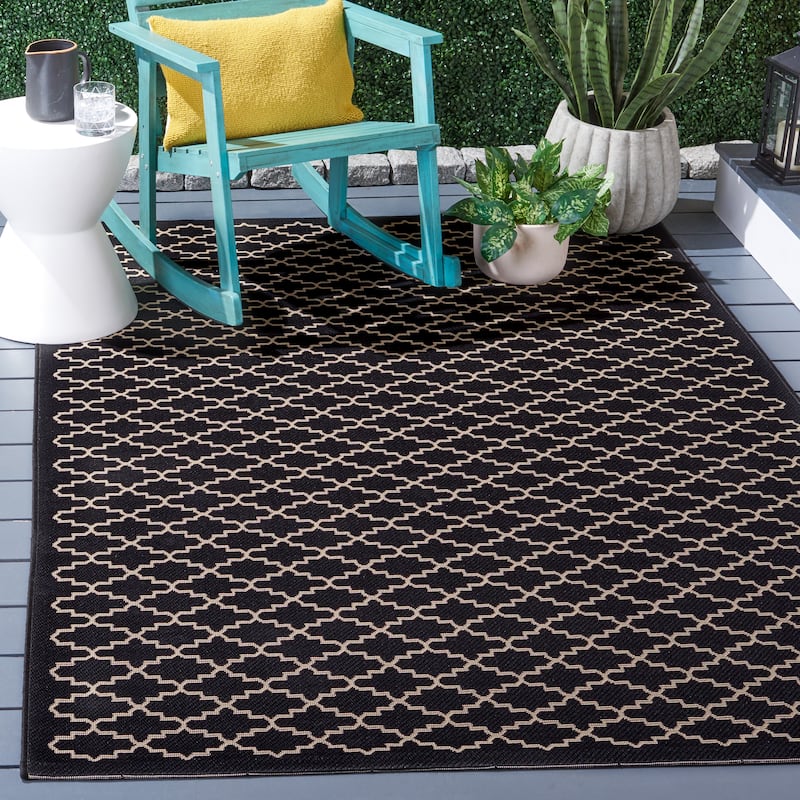 SAFAVIEH Courtyard Gerdi Indoor/ Outdoor Patio Backyard Rug - 8' x 11' - Black/Beige