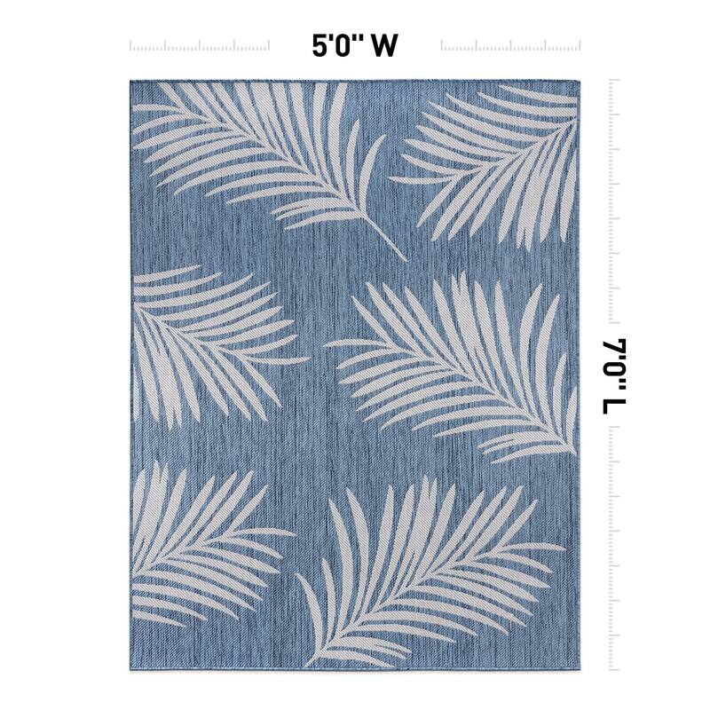 World Rug Gallery Contemporary Palm Leaves Textured Flat Weave Indoor/Outdoor Area Rug