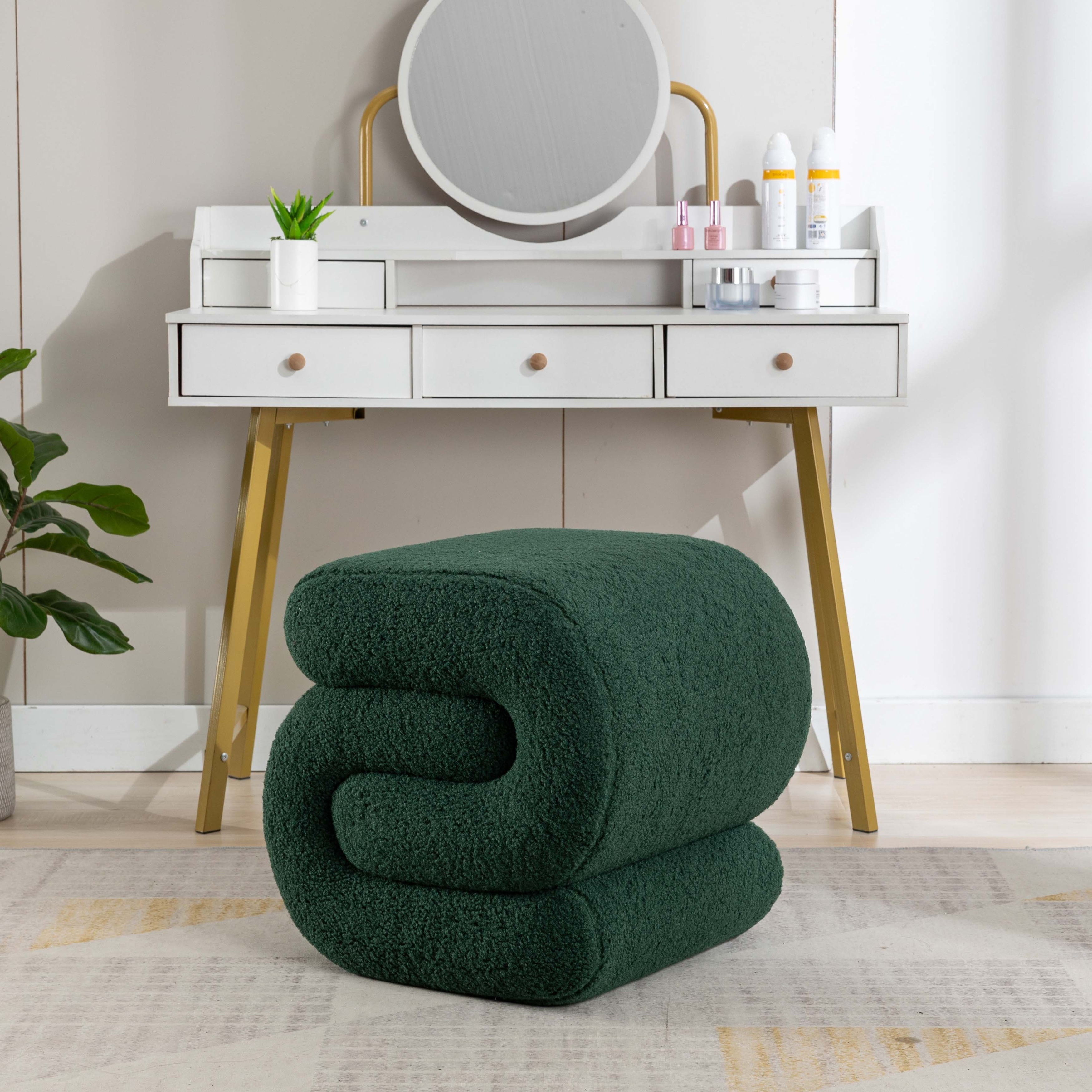 S shape Ottoman Makeup Stool Footstool Teddy Velvet On Sale