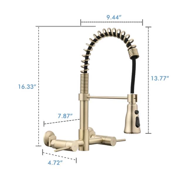 dimension image slide 1 of 3, Dornberg Wall Mounted Pull Down Bridge Kitchen Faucet