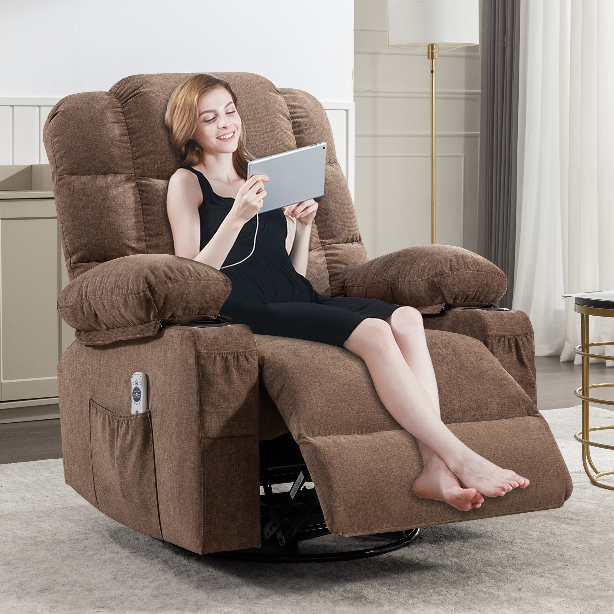 Massage Rocker Recliner Chair w Cup Holders Oversized Comfortable