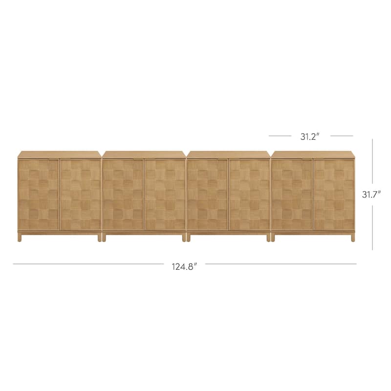 Paige Mid Century Modern Bar Cabinet Credenza, Light Wood Accent Cabinet with Sculpted Doors and Interior Adjustable Shelf