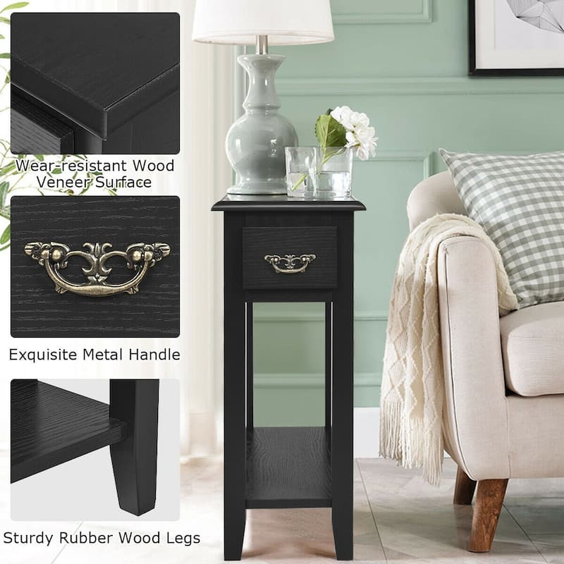 Space-Saving 2 Tier End Table with Drawer and Shelf for Living Room