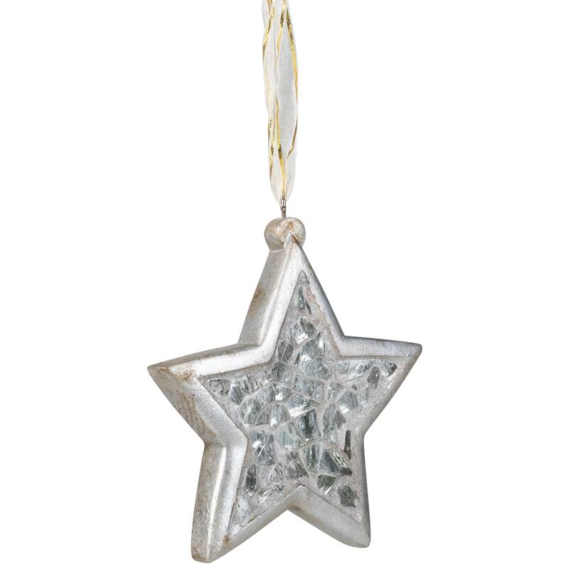 Star Mosaic Style Christmas Ornament - 3.5" - Silver