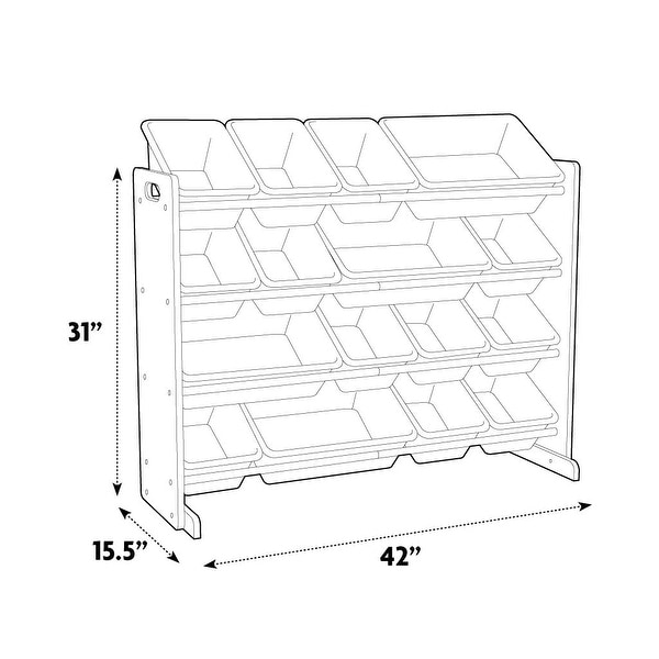 16 Plastic Bins Supersized Wood Toy Storage Organizer