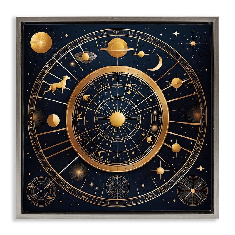 Stupell Astrology Zodiac Birth Chart Framed Floater Canvas Wall Art Design By Tabz Jones - 18 x 18 - Grey