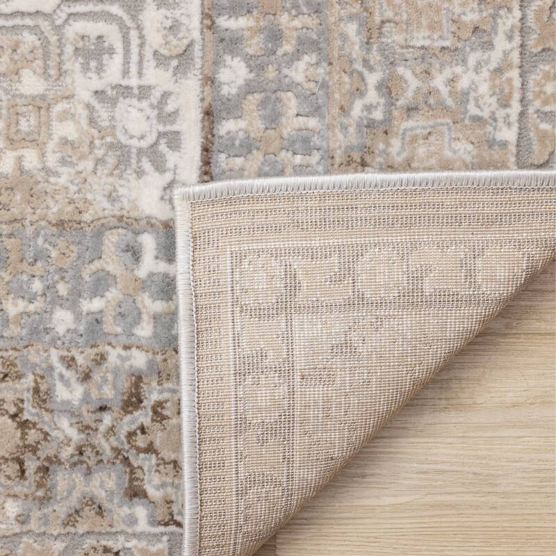 Cream Beige Grey Traditional Medallion Indoor Area Rug,