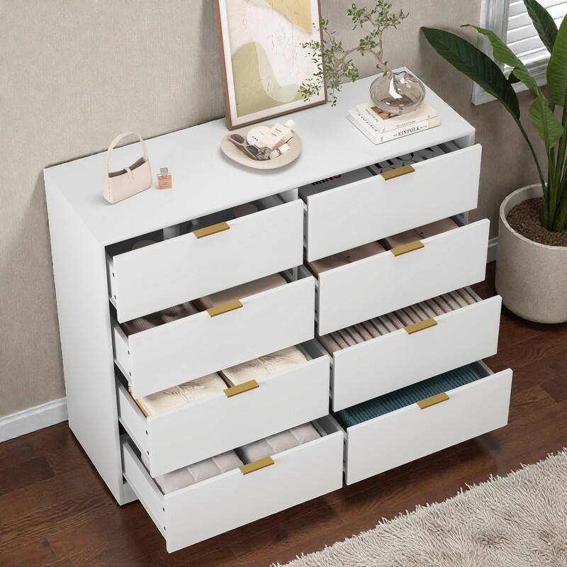 8-Drawer Tall Wood Dresser, Modern Handle-Free Storage Chest for Bedroom, Living Room or Hallway