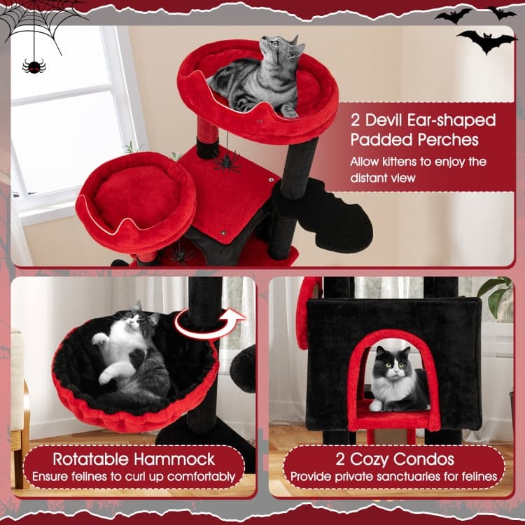 Black and Red Gothic Cat Tree Tower with Condos Perches Hammock and Scratching Posts Multi Level Cat
