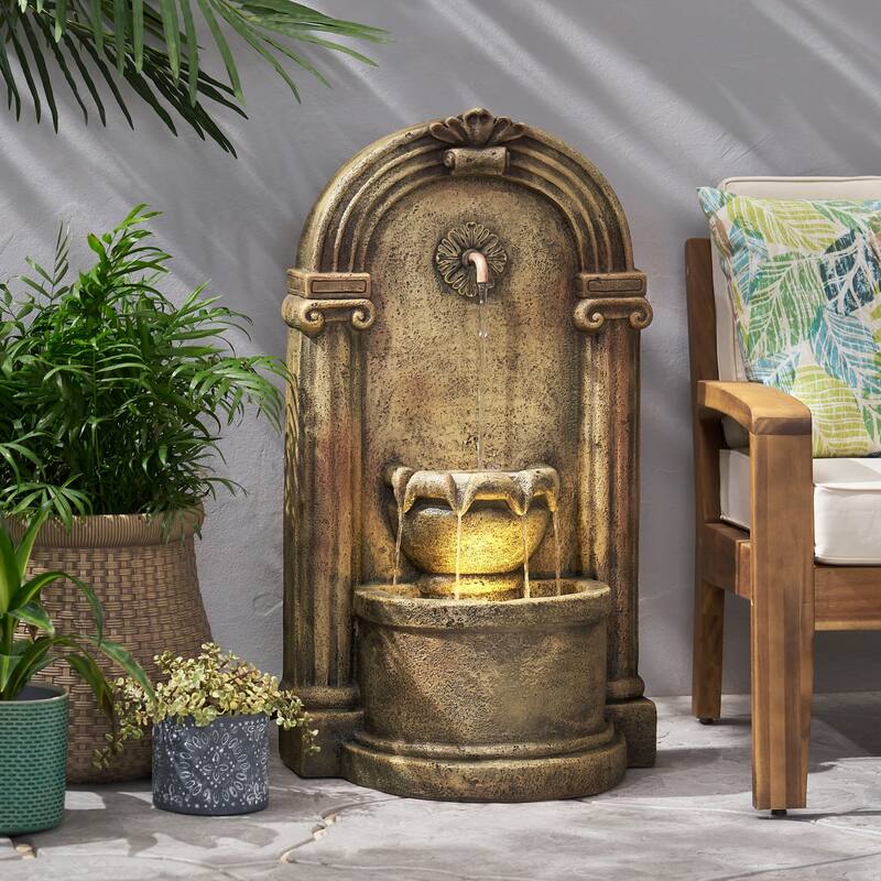 35.25" H Floor Fountain with LED Lights, Weather Resistant Outdoor Fountain - 35.25"H