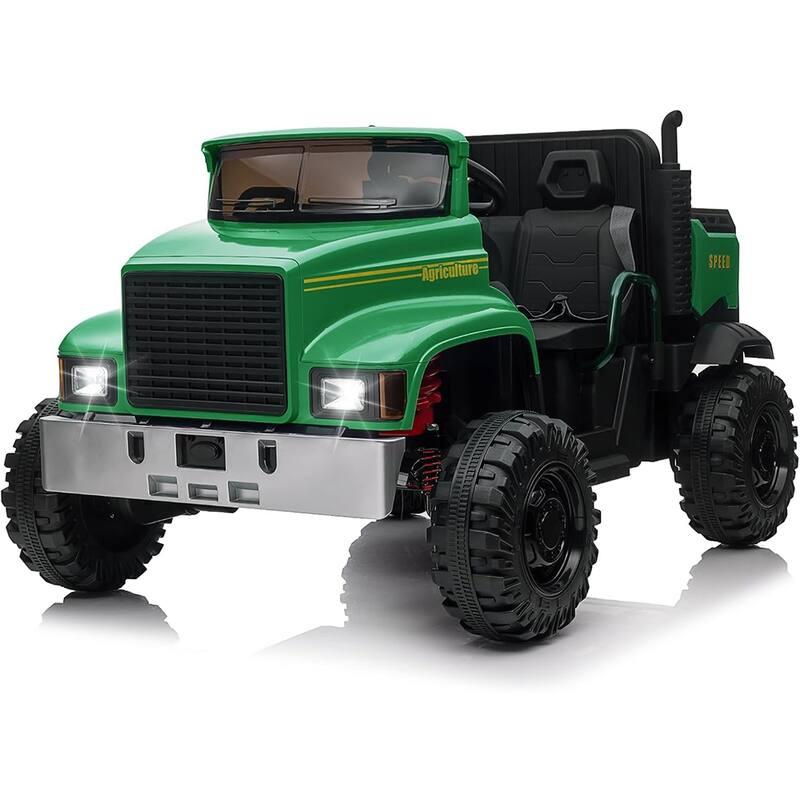2-Seater Kids Ride-On Tractor with Dual 12V Batteries, Remote Control, Tipping Bucket & Rear Storage - Green