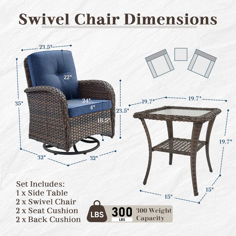 Outdoor Sofa Ottomans with Swivel Chairs -Blue - Brown