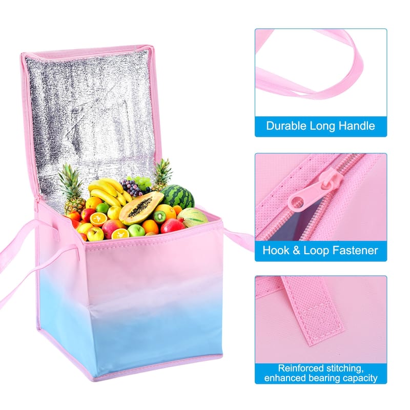Insulated Grocery Bag Food Delivery Tote Food Container Pink Blue