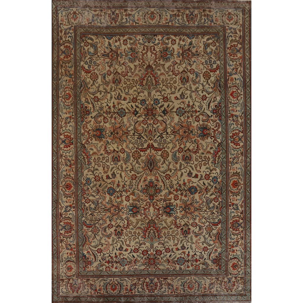 Floral Tabriz Vintage Persian Area Rug Handmade Oriental Wool Carpet - 7'1" x 10'3"