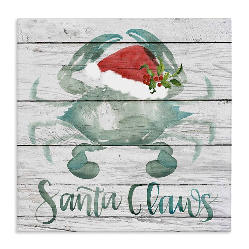 Stupell Santa Claws Blue Crab Nautical Pun Christmas Canvas Wall Art - 30 x 30
