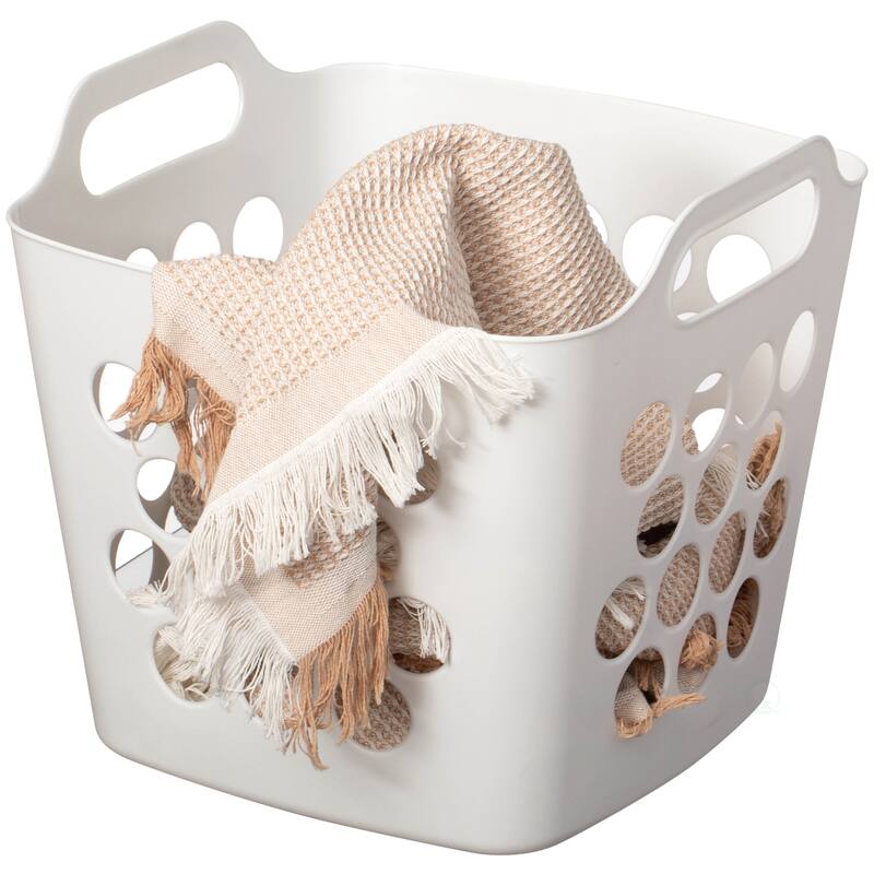 Flexible Plastic Laundry Basket - Square Storage Hamper with Side Handles for Easy Carrying - 28 Litter