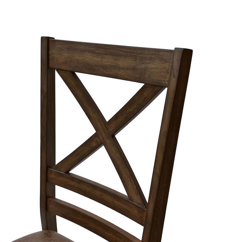 Roomfitters Modern Dining Chairs with Cross Back Design, Set of 2, Comfortable Upholstered Seats, Brown Finish