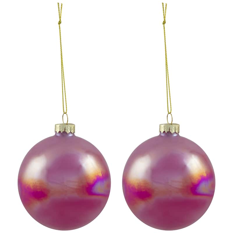 Shiny Glass Ball Christmas Ornaments - 3" (80mm) - Pink, Purple and Peach - 6ct