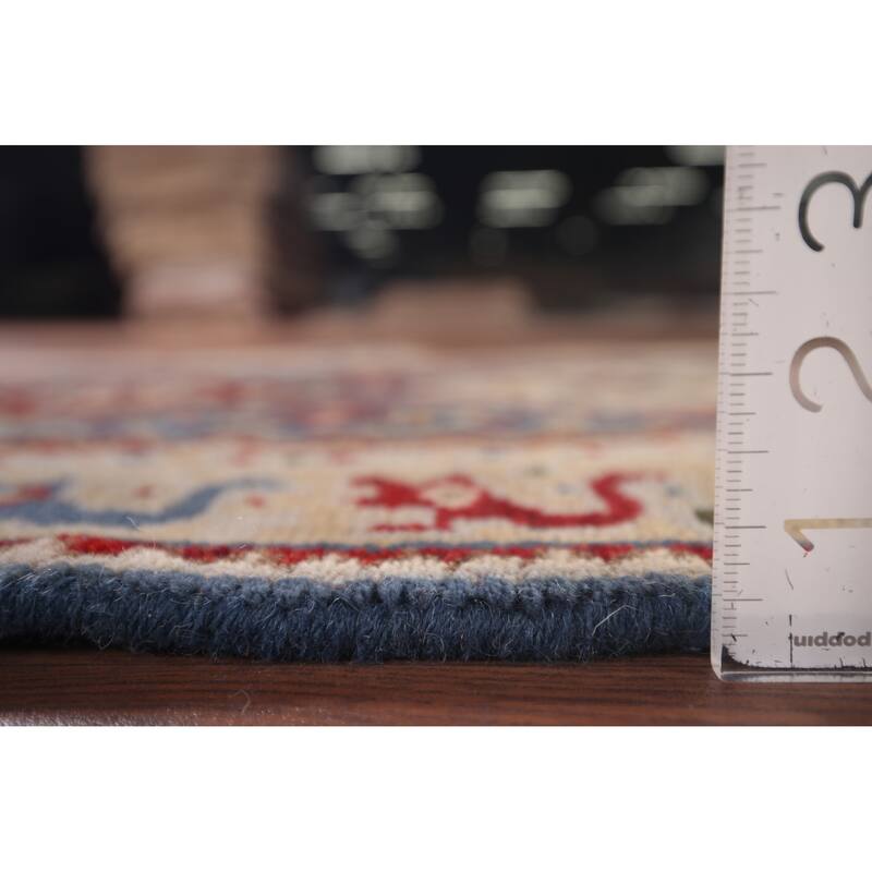 Blue Geometric Khotan Oriental Runner Rug Hand-Knotted Wool Carpet - 2'7"x 11'9"
