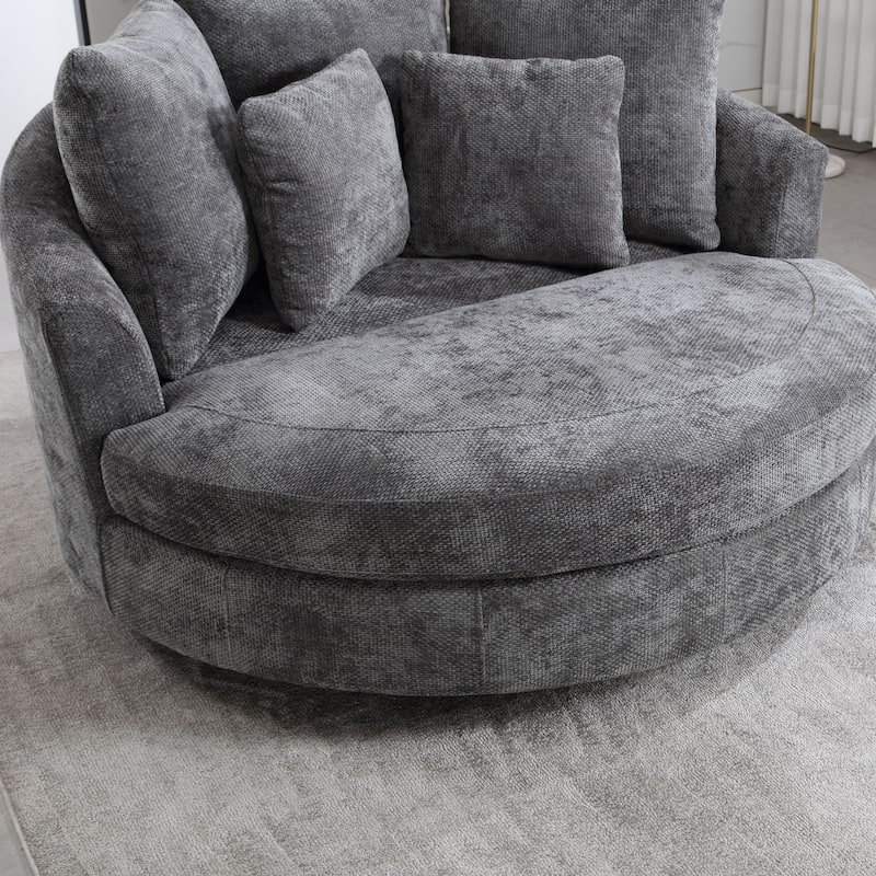 59.8''W Modern Oversized Sofa Chair, Round Accent Barrel Chair With 5 Pillows