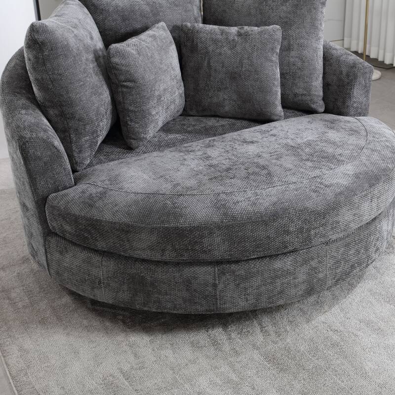 Modern Sofa Chair Round Accent Barrel Chair With 5 Pillows and Storage Ottoman