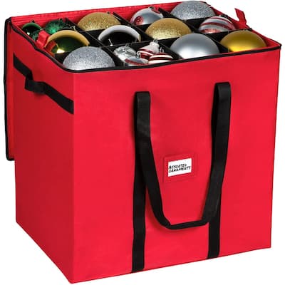 Christmas Ornament Storage Container - Heavy Duty 600D Tear Resistant Material, Zippered, Adjustable Dividers
