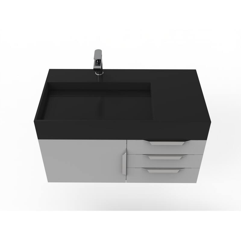 Amazon 36" Wall Mounted Bathroom Vanity Set w/ Black Top