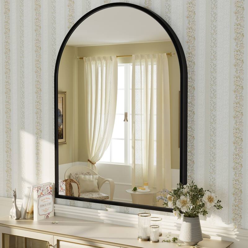 Arch High-Strength Tempered Glass and Aluminum Alloy Framed French Cleat Mounted Wall Mirror