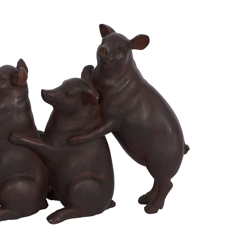 Polystone Pig Sculpture - Dark Brown - Roche River Decor - 4"W x 13"L x 7"H