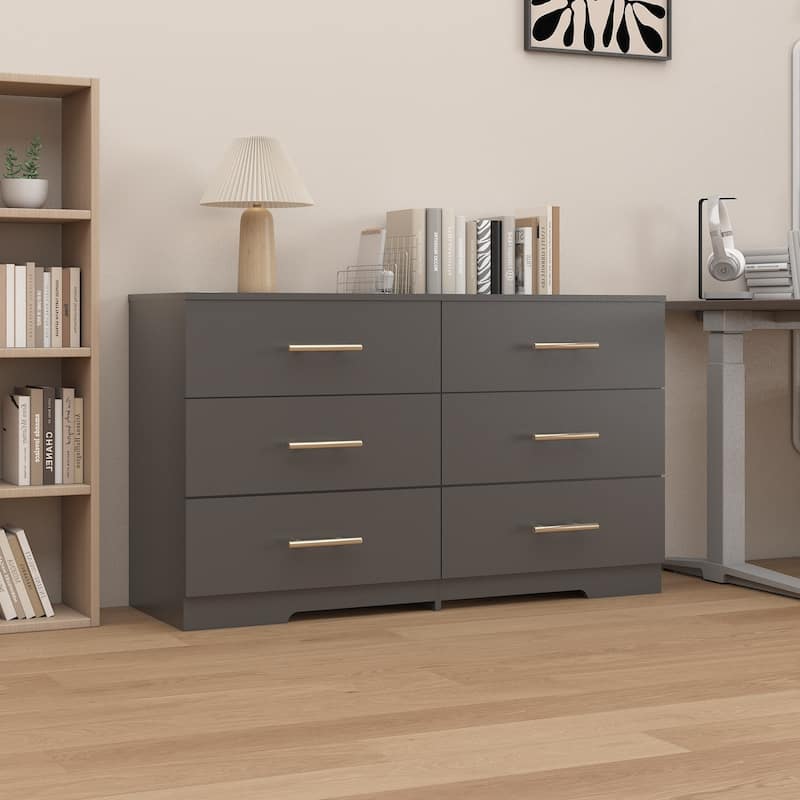 6 Drawer Dresser for Bedroom,Chest of Dressers,Modern Wooden Dresser Chest with Golden Handles