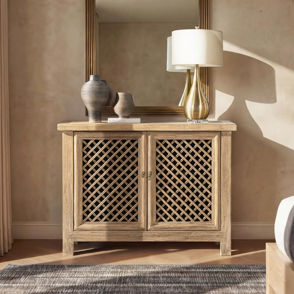 Jennifer Taylor Home Arden 51" Solid Reclaimed Elm Lattice 2-Door Accent Storage Cabinet