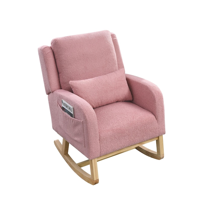 27.5 "W Modern Accent High Back Living Room Casual Armchair Rocker with One Lumbar Pillow, Two Side Pockets