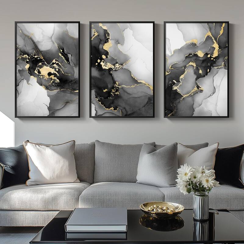 Framed Black and White Abstract Wall Art - 24 x 36