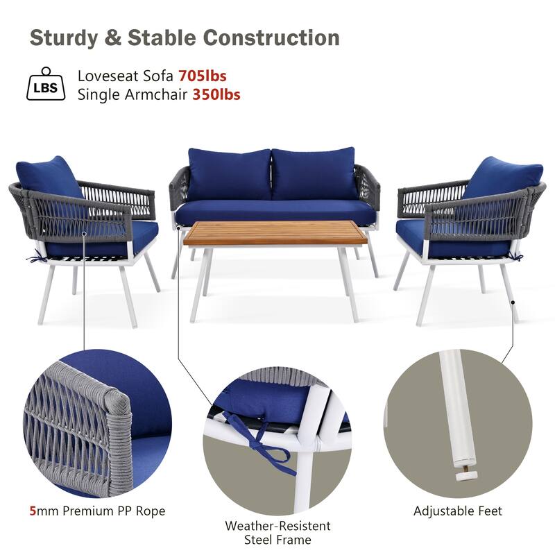 4-Piece Patio Conversation Set with Acacia Wood Table