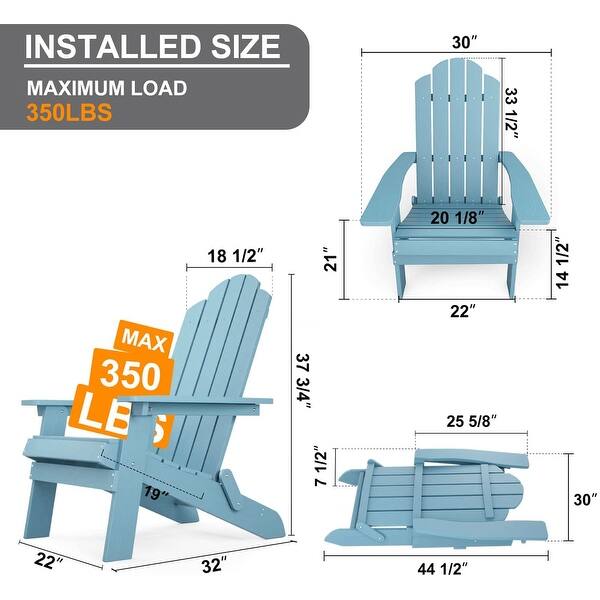 dimension image slide 9 of 12, WINSOON 3-Piece All Weather HIPS Outdoor Folding Adirondack Chairs and Table Set