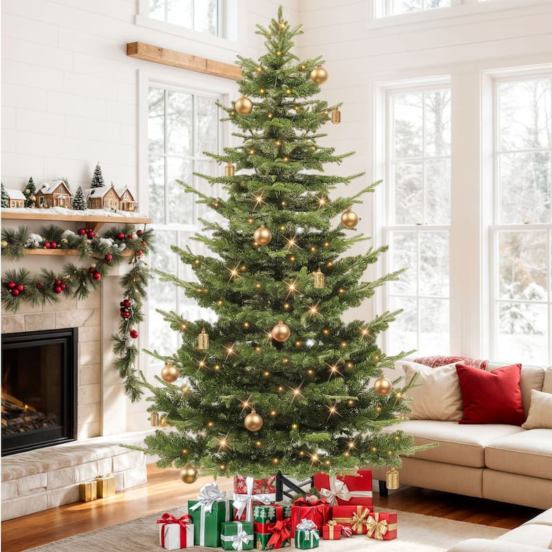 7.5ft Pre-Lit Flocked Artificial Christmas Tree with Glittering Diamond Accents & Multi-Color Lights