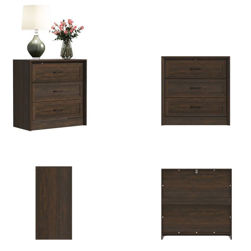 Modern 3-Drawer Wood Dresser for Bedroom, Wide Storage Chest with Metal Handles, Nightstand Cabinet