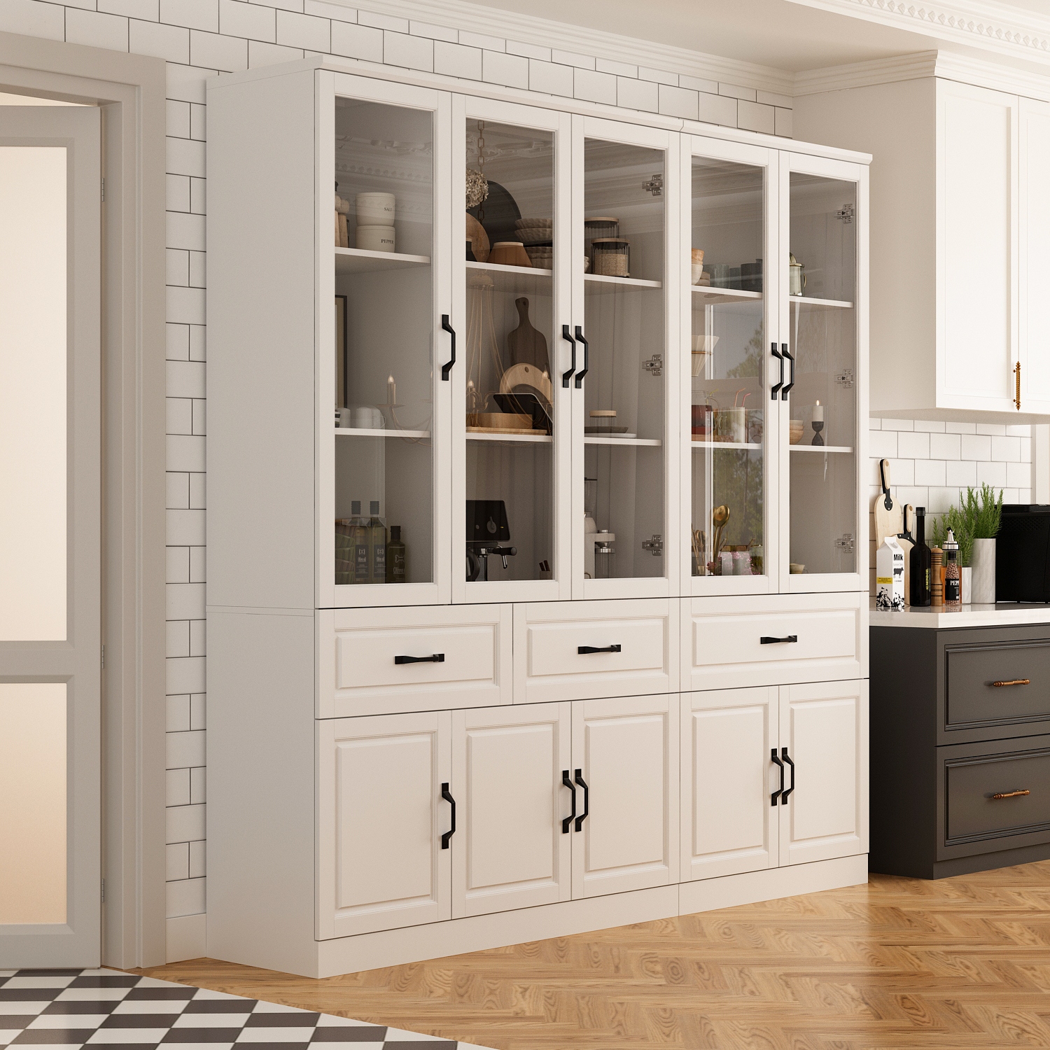 Kitchen storage cabinet online with glass doors