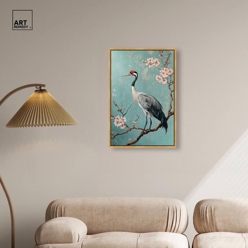 Crane in Blossom Canvas by Art Remedy