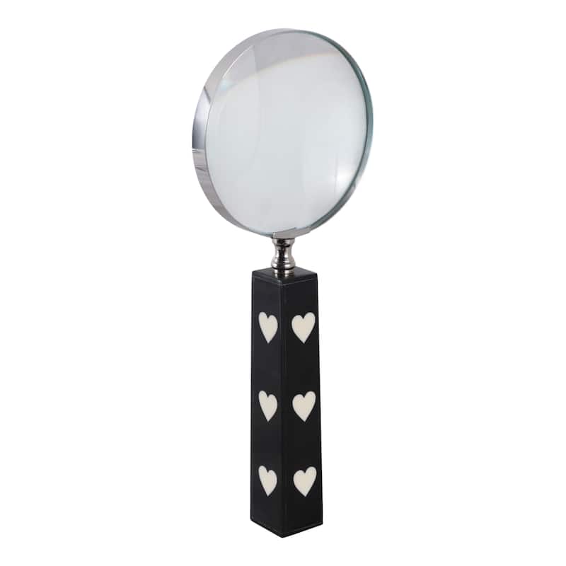 Resin Glass Decorative Object Heart Magnifying Glass Decor - 10" Black - 4" x 4" x 10"