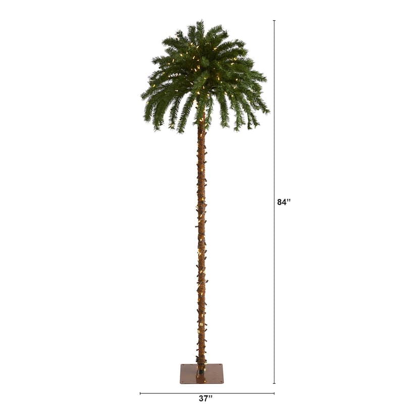 7Ft Pre-Lit Christmas Palm Tree with Warm White Lights - Holiday Decor Artificial Tree - Green - 61 Inches and Over