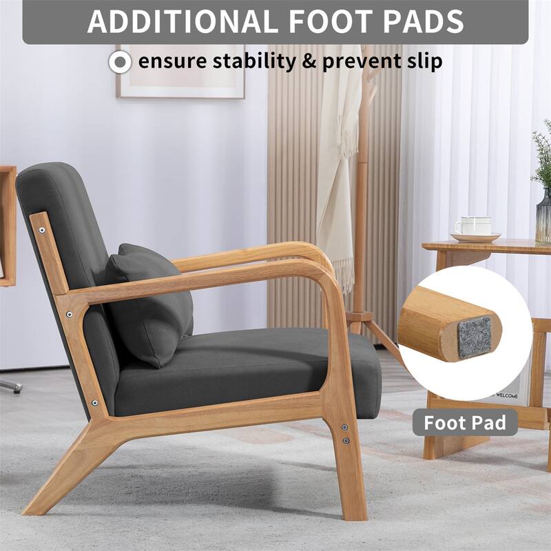 Mid-Century Living Room Upholstered Wood Accent Leisure Armrest Chair