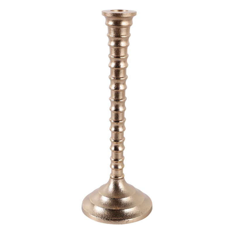 Aluminum Modern Taper Holder Sculpted Spiral Stem Textured Round Base
