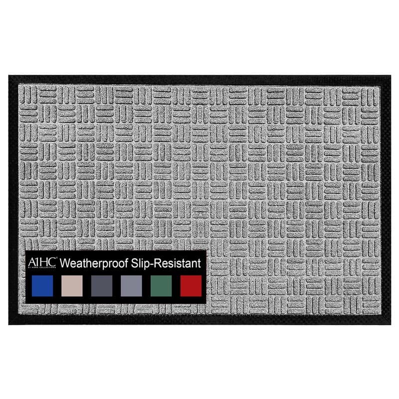 A1HC New Durable and Versatile Polypropylene Rubber Door Mat All Weather Inside Outside Door Mat - 32"x48" - Criss Cross Grey