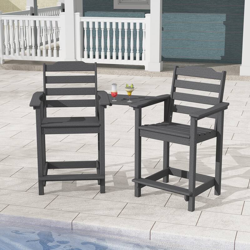 Adirondack Chairs Set of 2 with Connecting Tray, 24 inches HDPE Bar Height Outdoor Patio Bar Stool Chairs