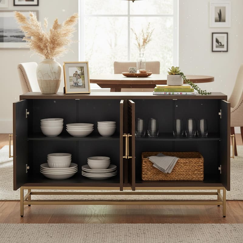Homy Casa Modern Navy Sideboard Buffet Cabinet with Adjustable Shelves - Espresso