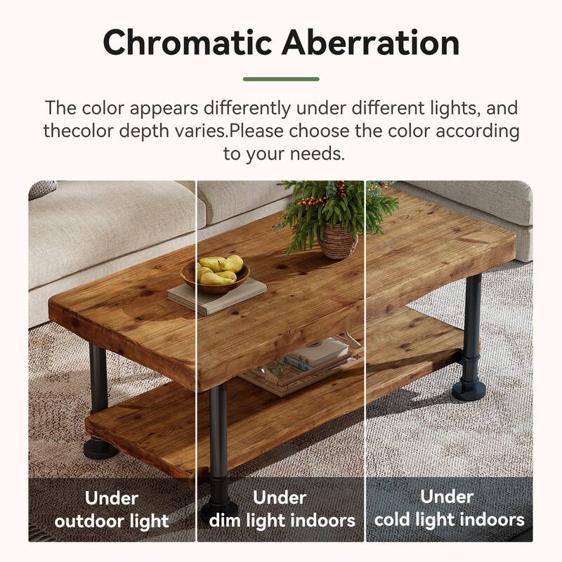 Farmhouse Coffee Table with Storage Solid Wood 2-Tier Center Table for Living Room