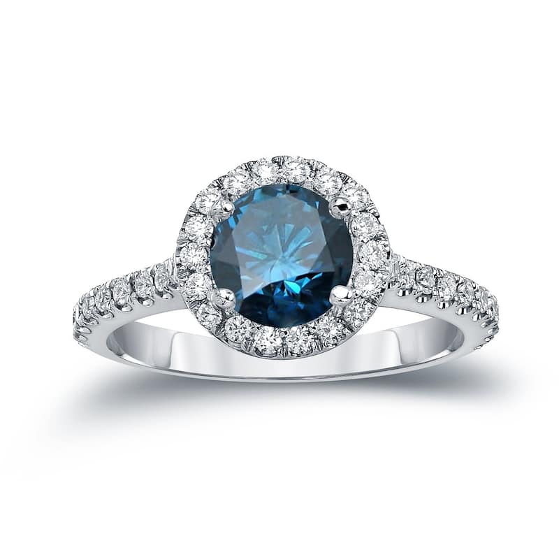 Auriya 14k Gold 1 7/8ctw Round Halo Blue Diamond Engagement Ring - White - 4
