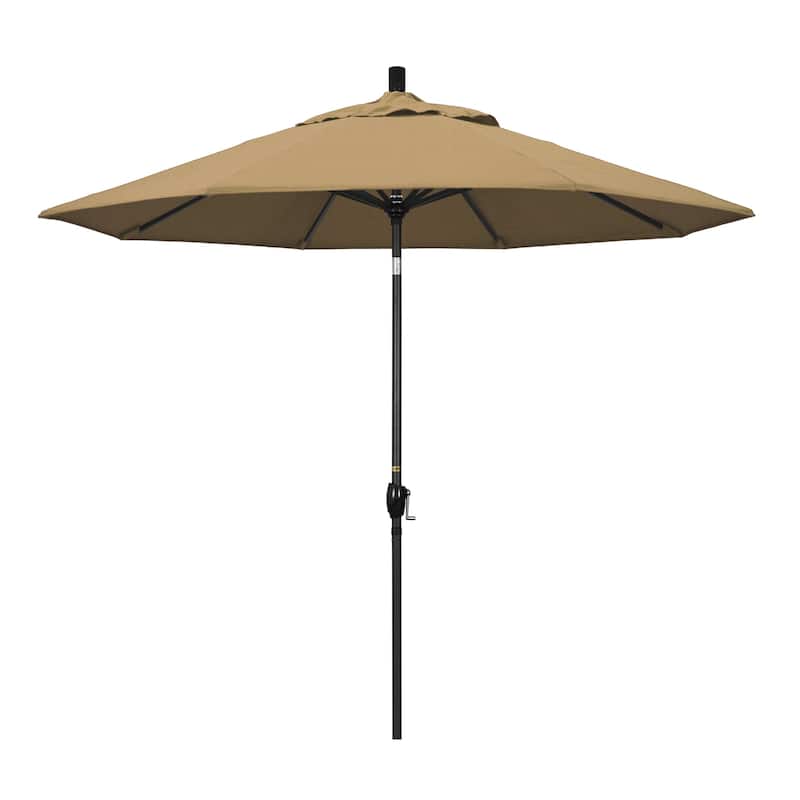 California Umbrella 9' Rd. Crank Lift Push Button Tilt Aluminum Aluminum Patio Umbrella, Black Finish, Olefin Fabric